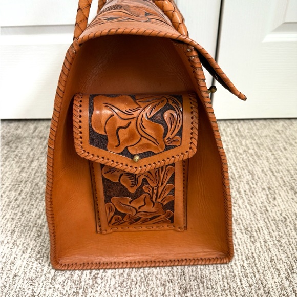 Handcrafted Floral Leather Bag - Brown - Picture 6 of 8